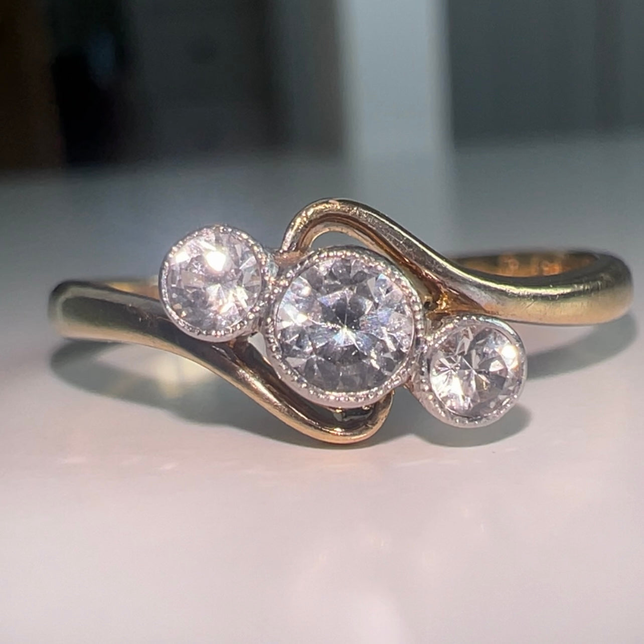 9ct gold & platinum White Sapphire Trilogy ring image 3