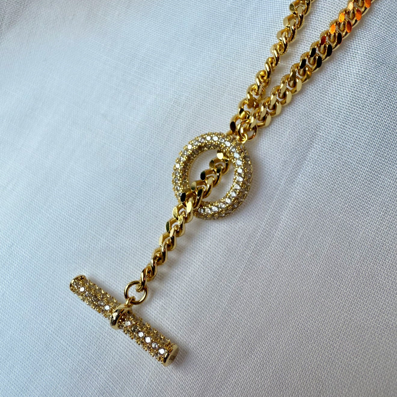 14ct Gold Plated CZ T-bar Cuban Bracelet