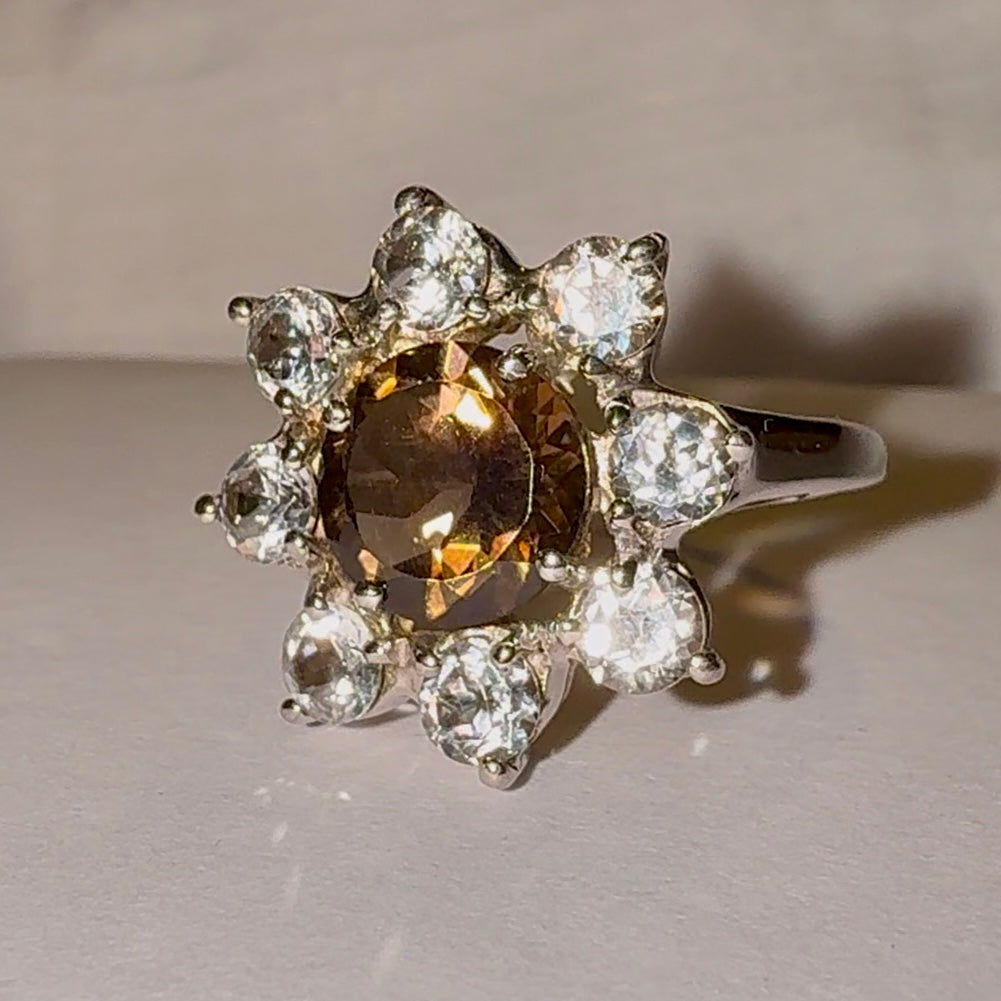 Vintage Smokey Citrine & Topaz Silver ring image 0