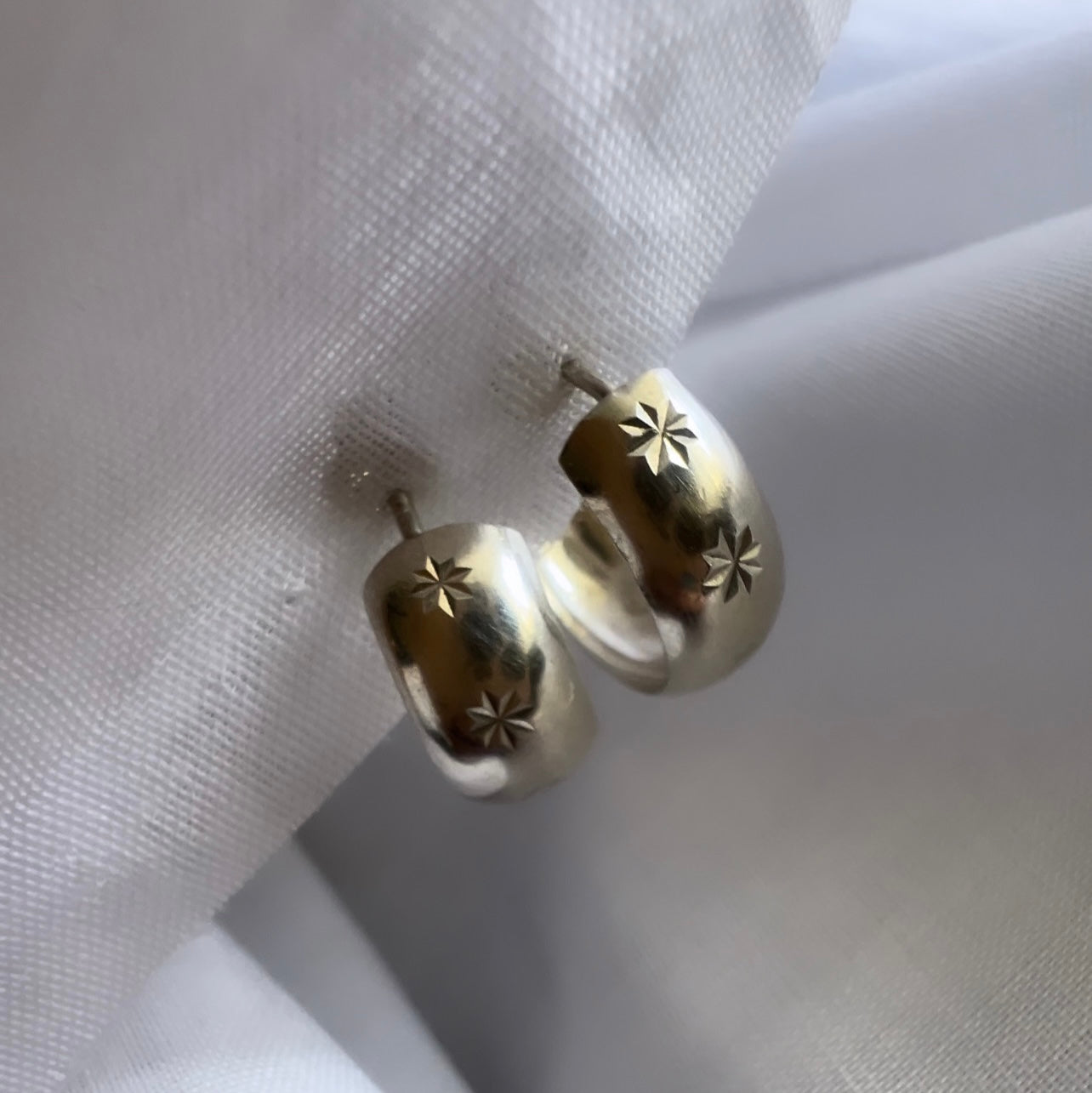 Vintage silver star engraved hoops image 0