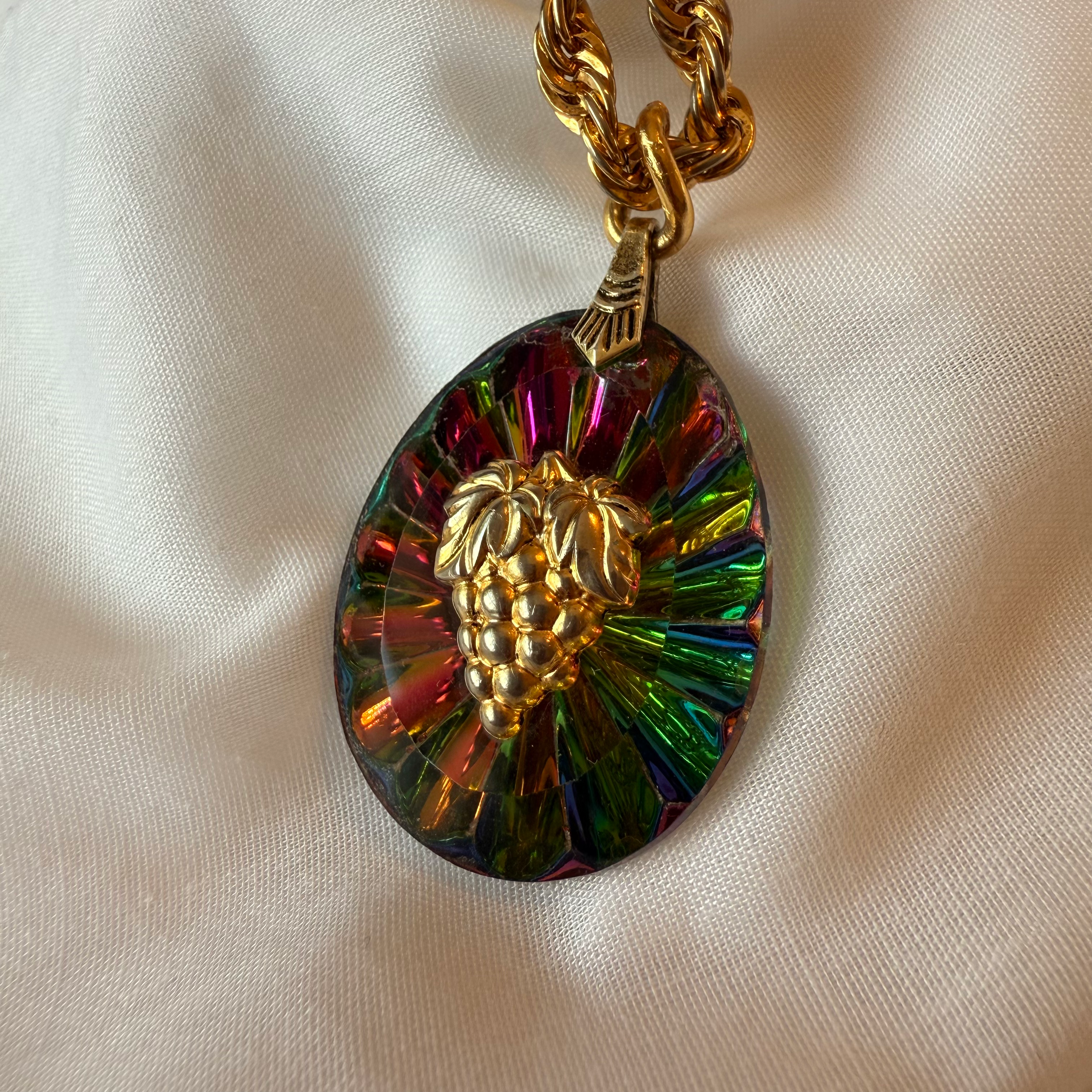 18ct gold plated necklace with watermelon glass pendant image 4