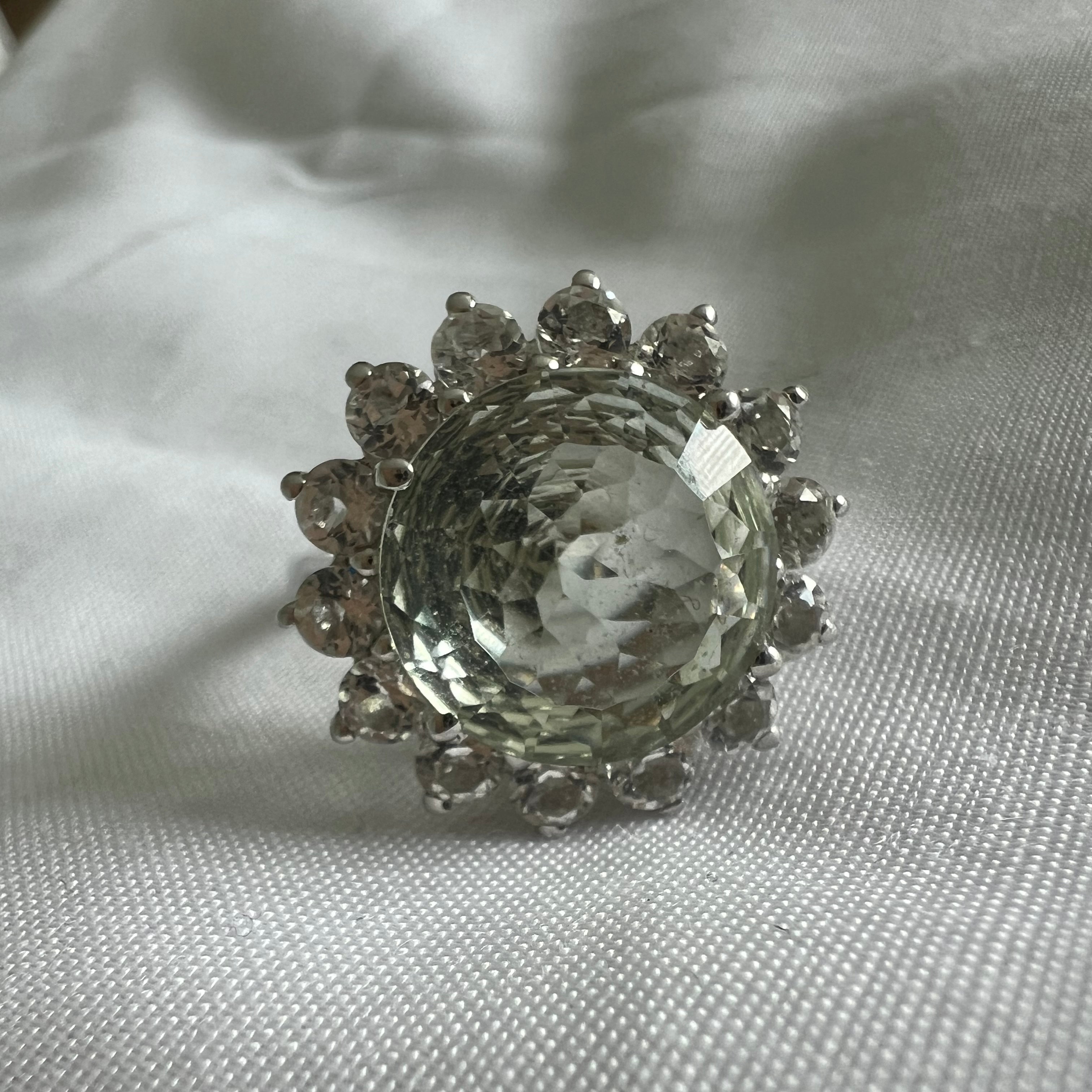 Vintage Silver Green Amethyst flower ring image 1
