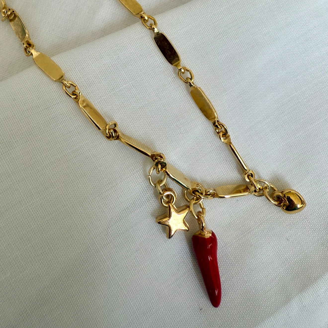 18ct gold plated charm long link chain image 0