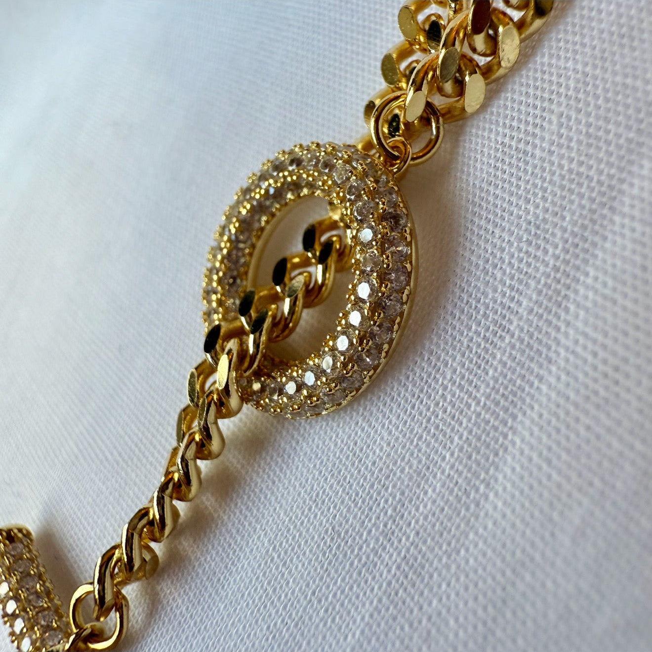 14ct Gold Plated CZ T-bar Cuban Bracelet