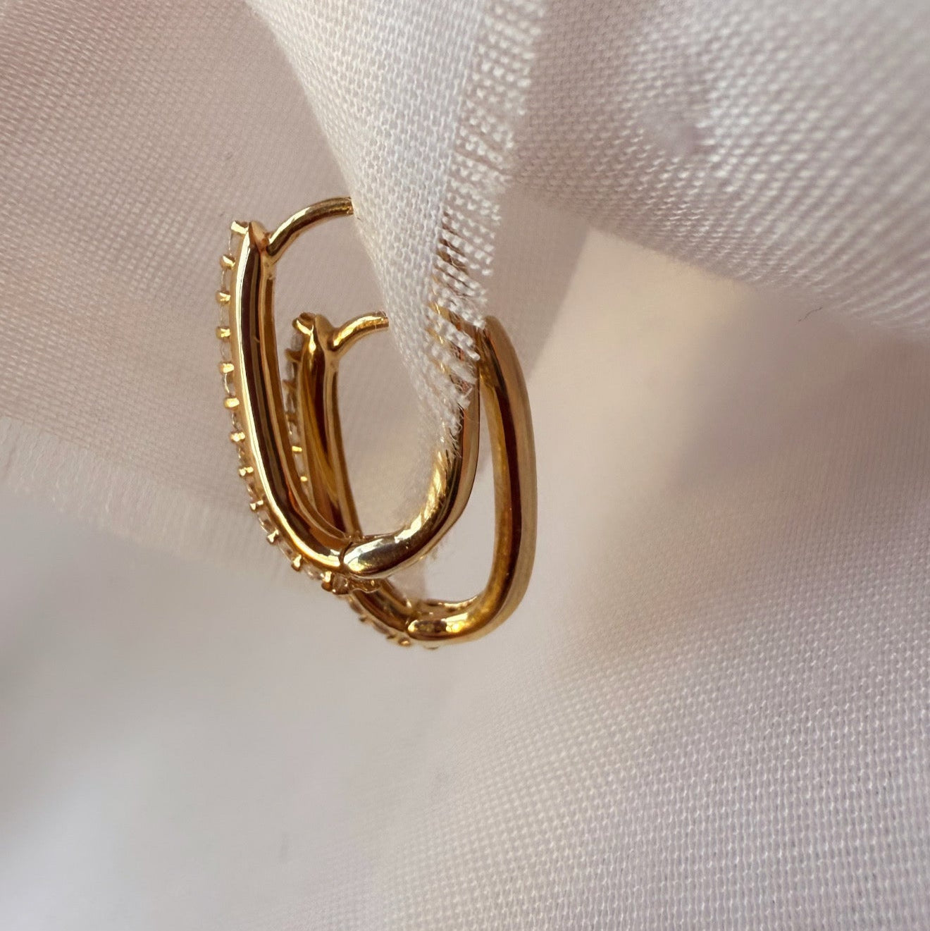 9ct Gold Rectangle Hoops with Cubic Zirconia