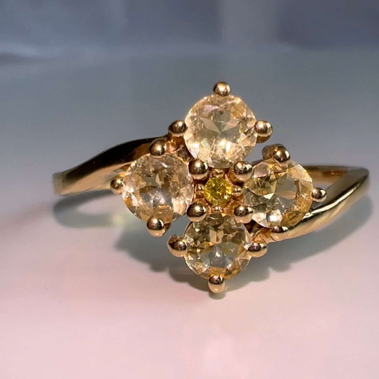 9ct Gold Citrine & Yellow Diamond Cluster ring image 4