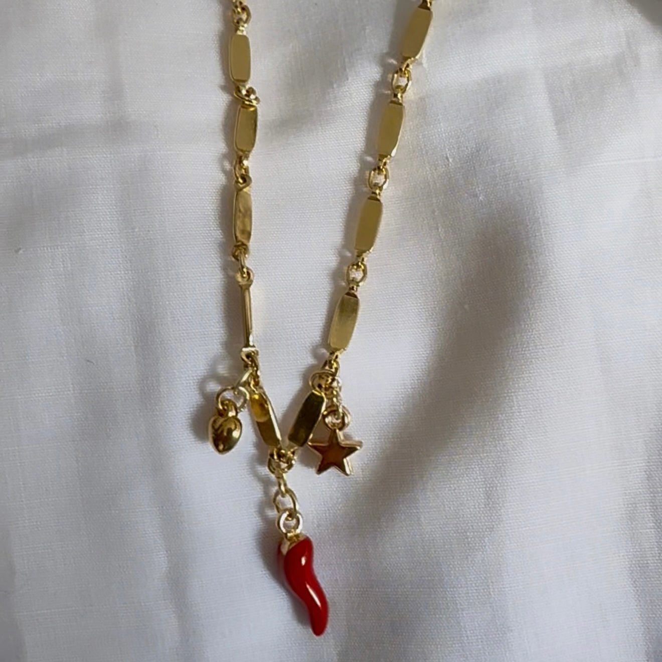 18ct gold plated charm long link chain image 4