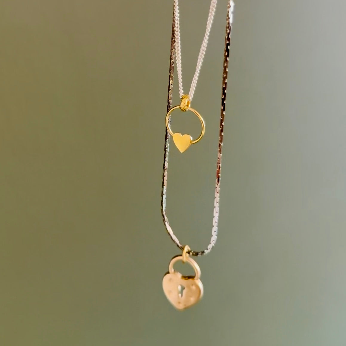 Silver necklace with gold heart door-knocker image 2