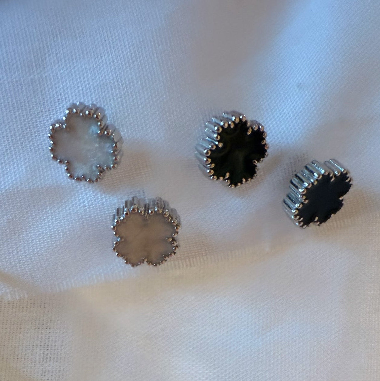 Silver White Clover Studs