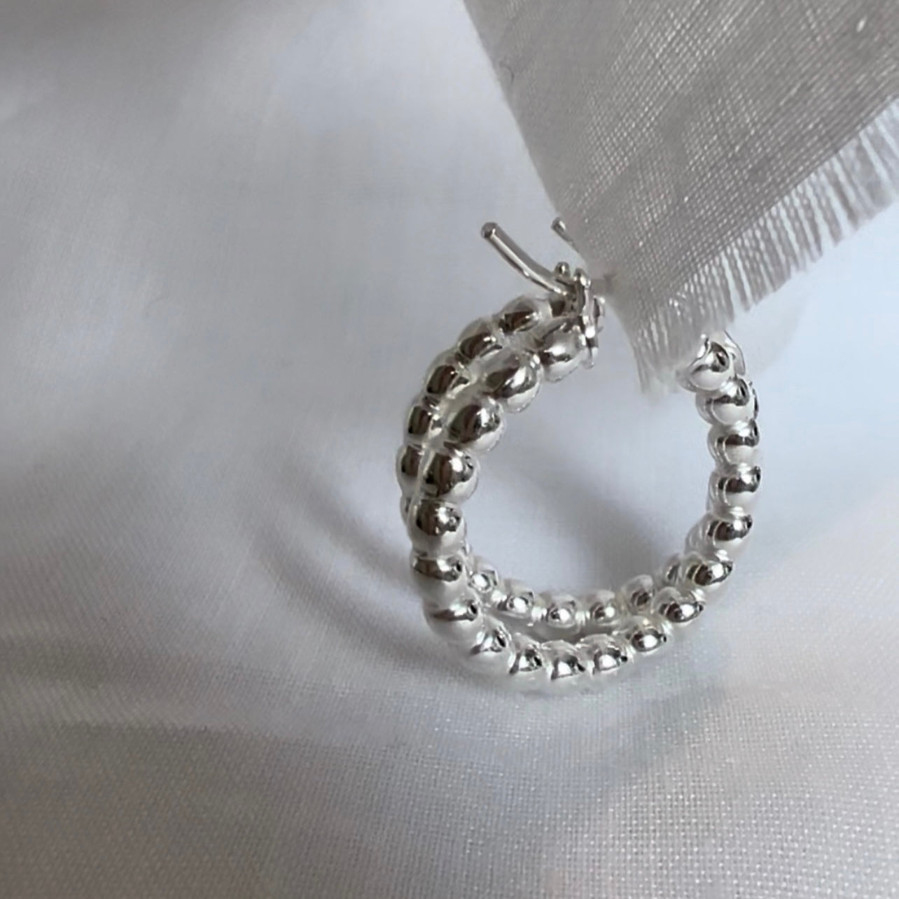 Silver Beaded Hoops image 9