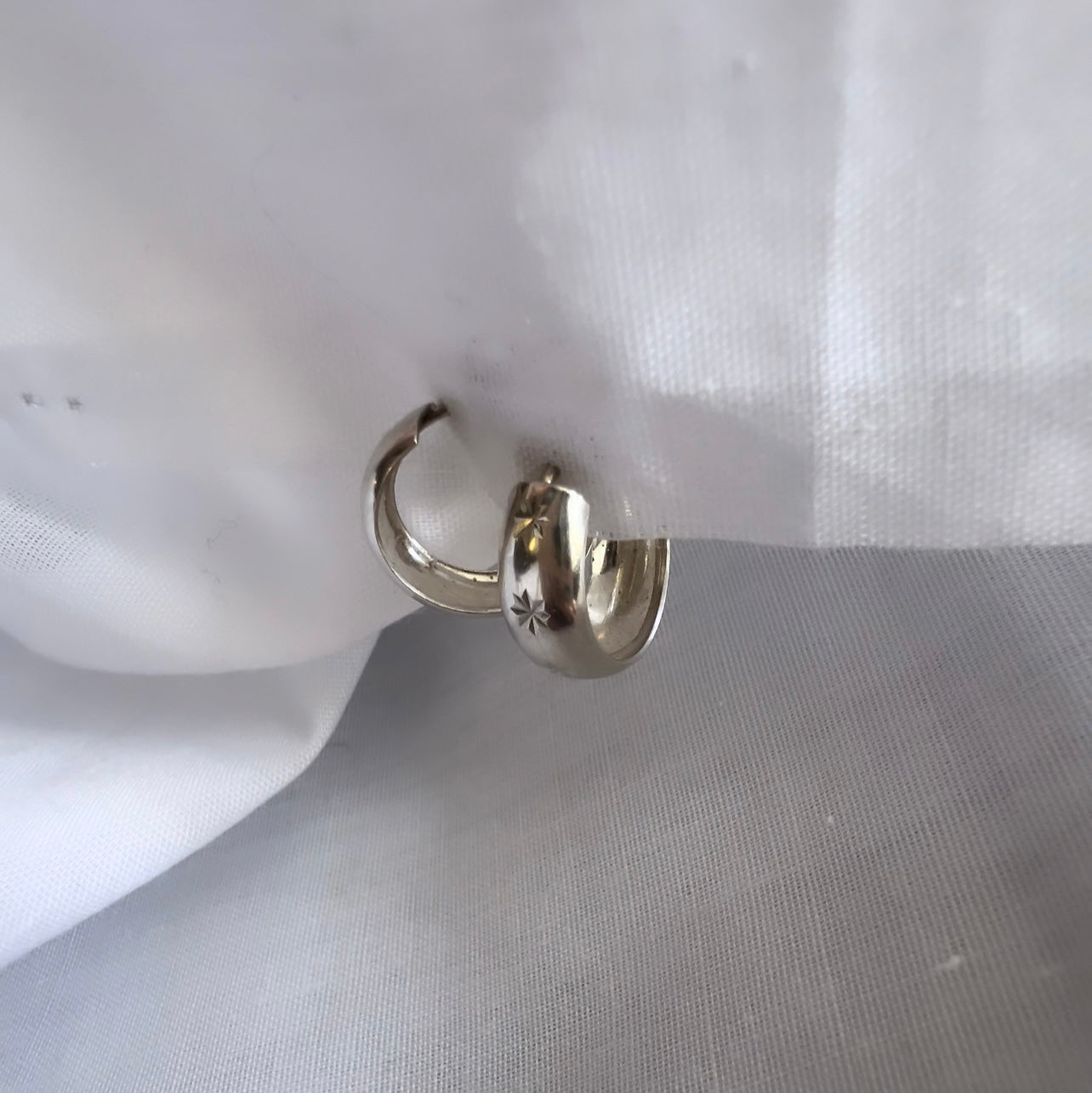 Vintage silver star engraved hoops image 2