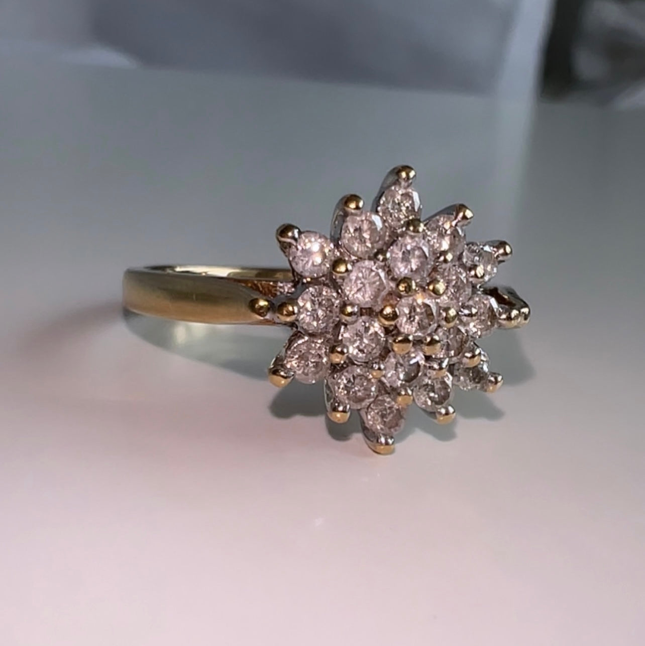 Vintage 9ct Yellow gold Diamond cluster ring image 2