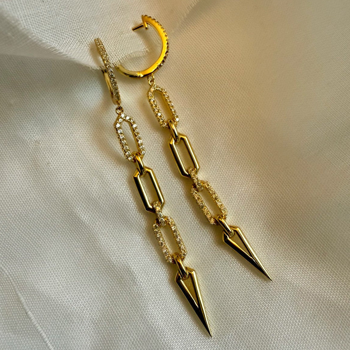 Stella 14ct Gold Plated CZ Drop Hoops