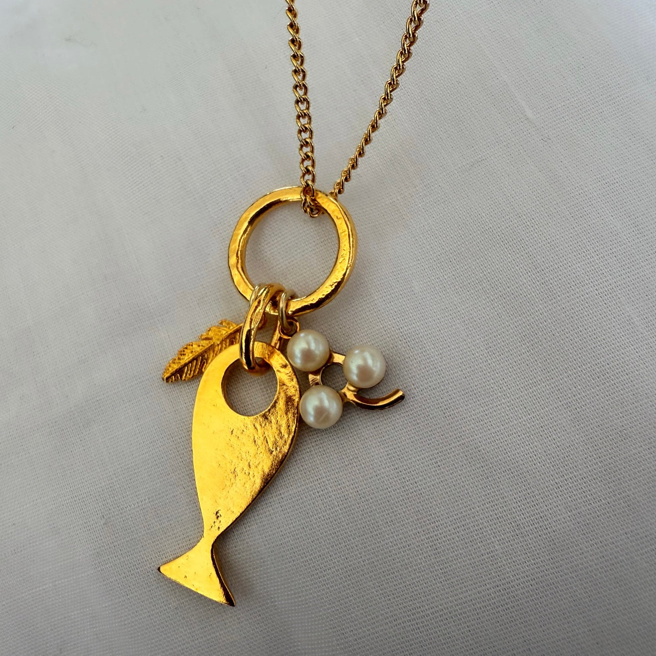 18ct gold plated necklace with fish charm cluster image 3