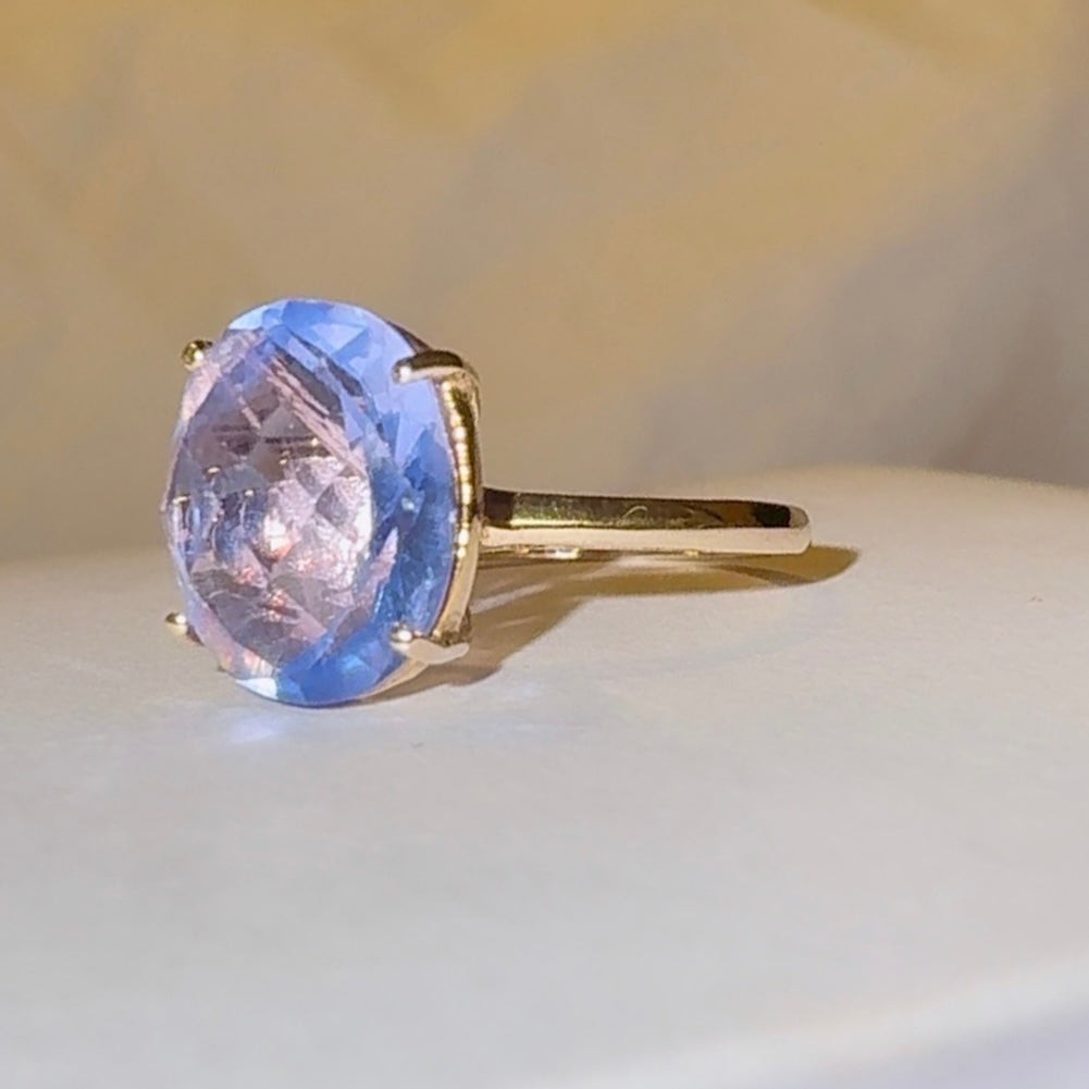Vintage 9ct Gold Oval Blue Fluorite Ring