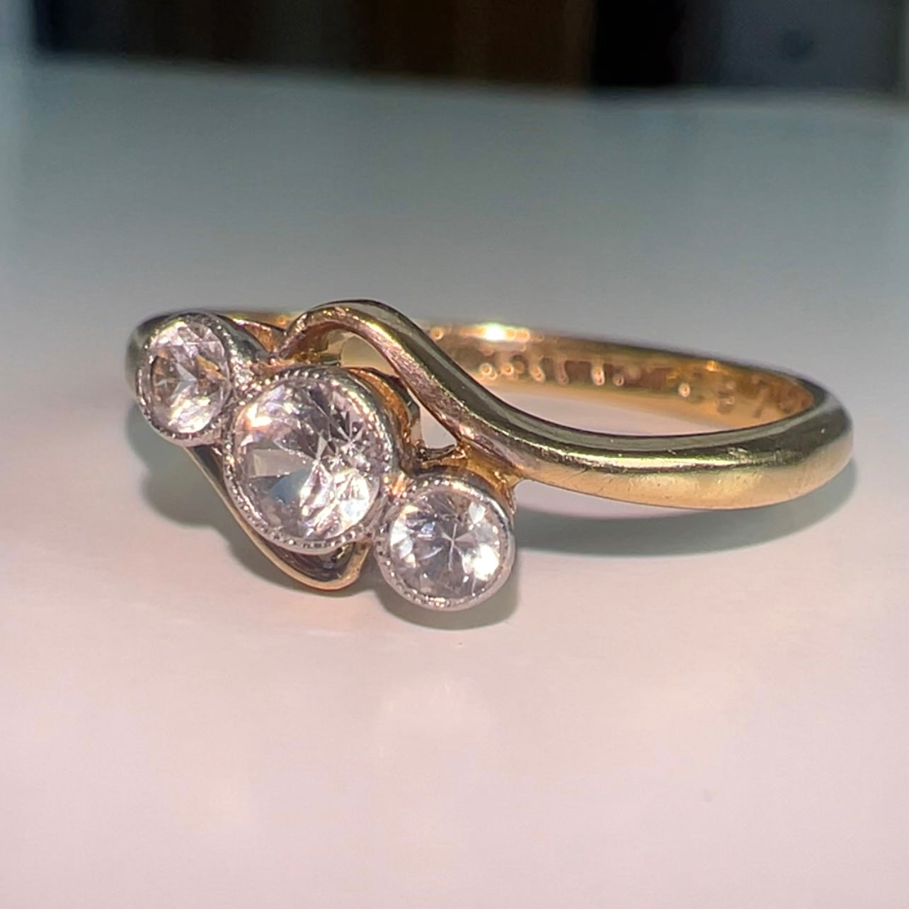 9ct gold & platinum White Sapphire Trilogy ring image 0