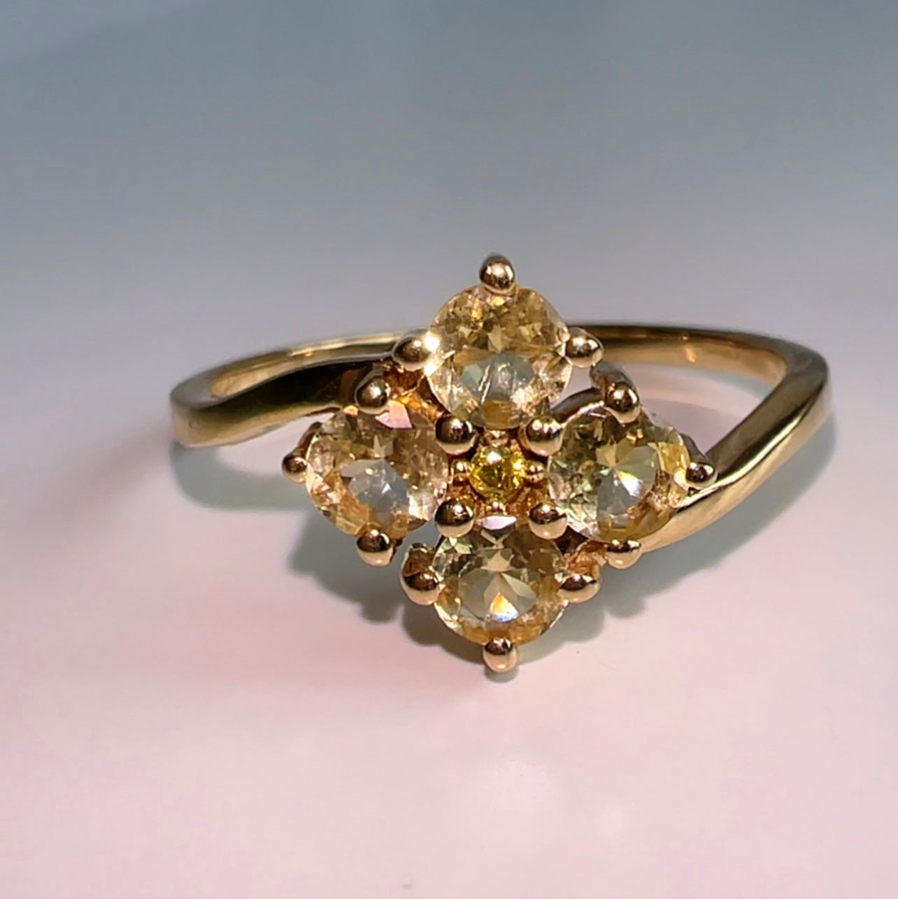 9ct Gold Citrine & Yellow Diamond Cluster ring image 5