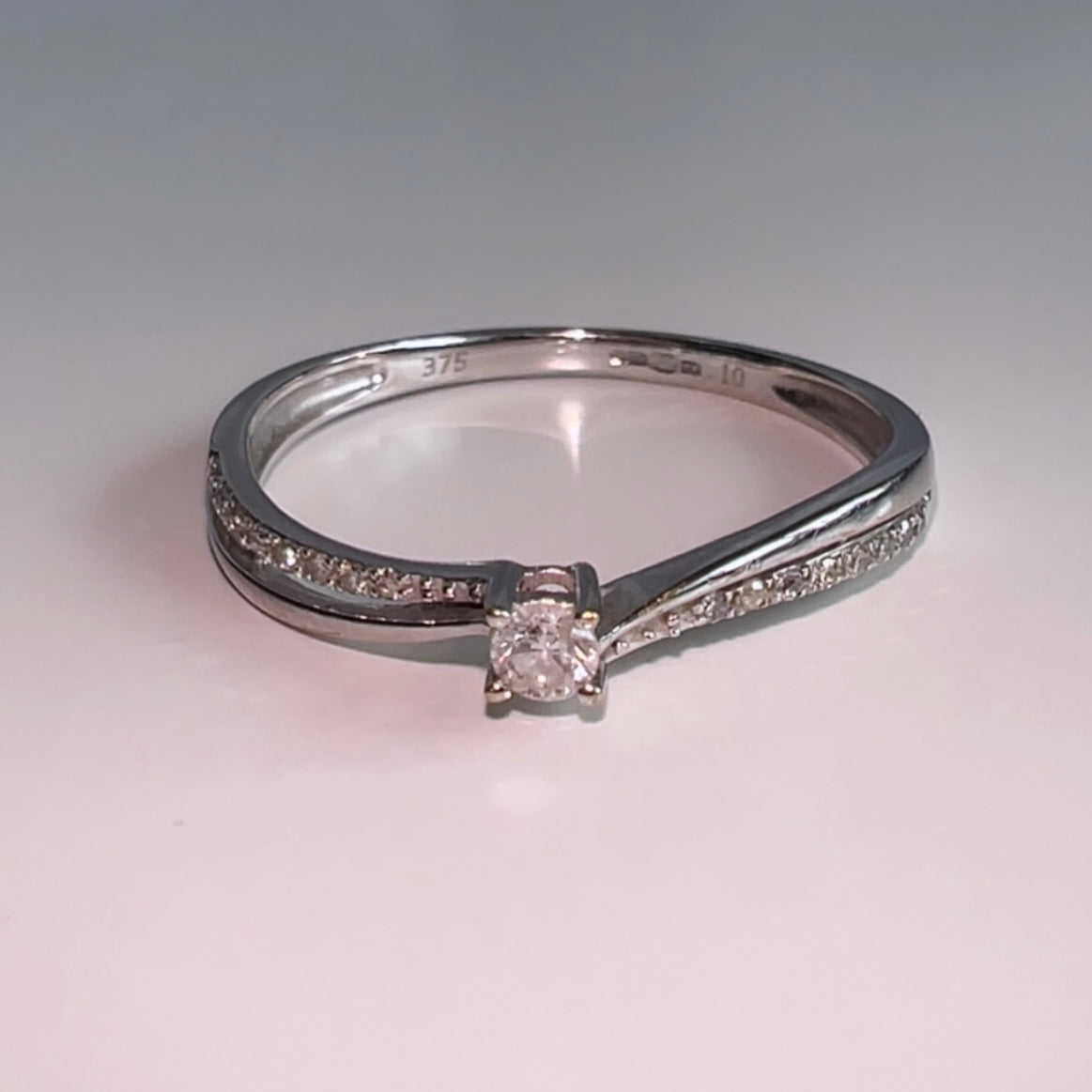 9ct White Gold Diamond Solitaire with Diamond band image 3