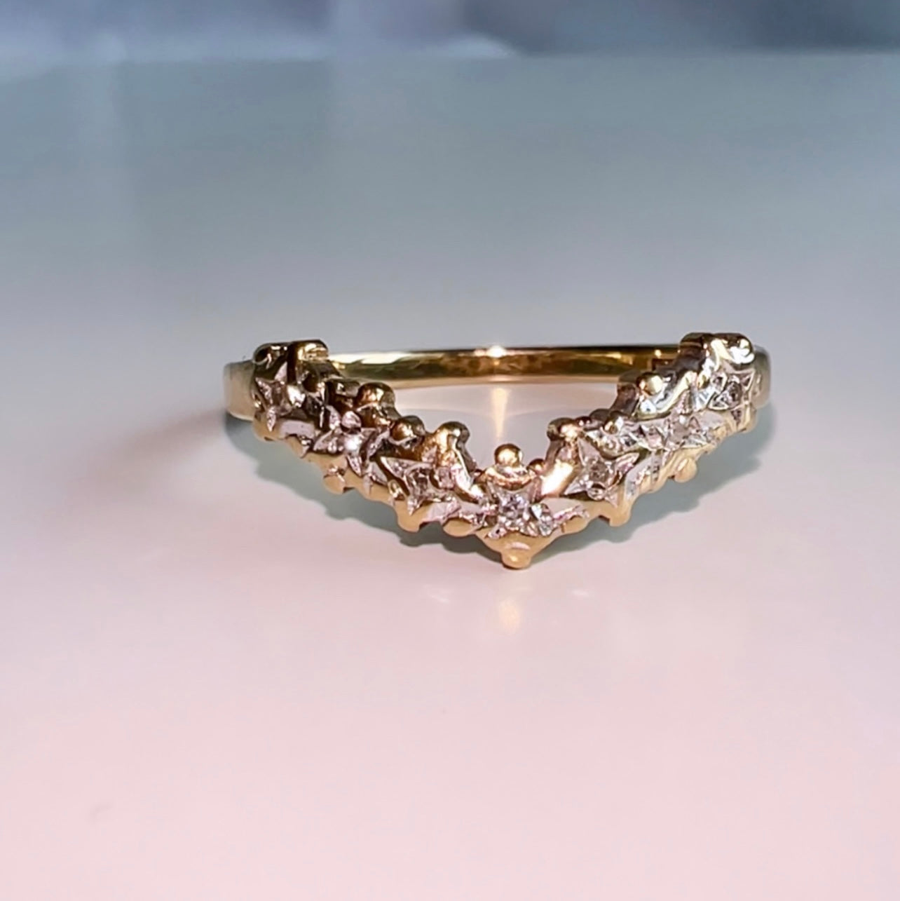 Vintage 9ct Gold Diamond wishbone ring image 1