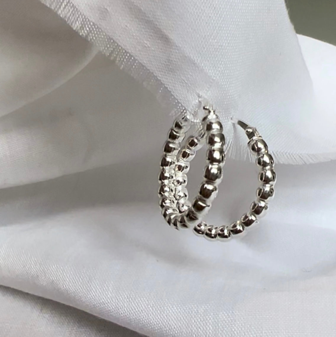 Silver Beaded Hoops image 0