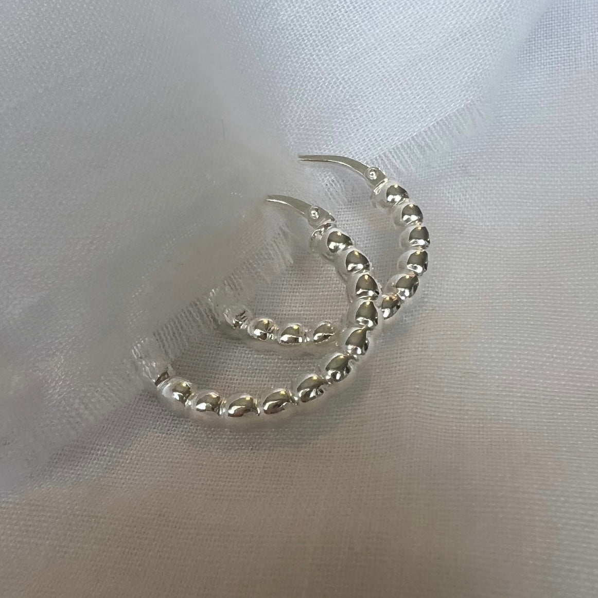 Silver Beaded Hoops image 1