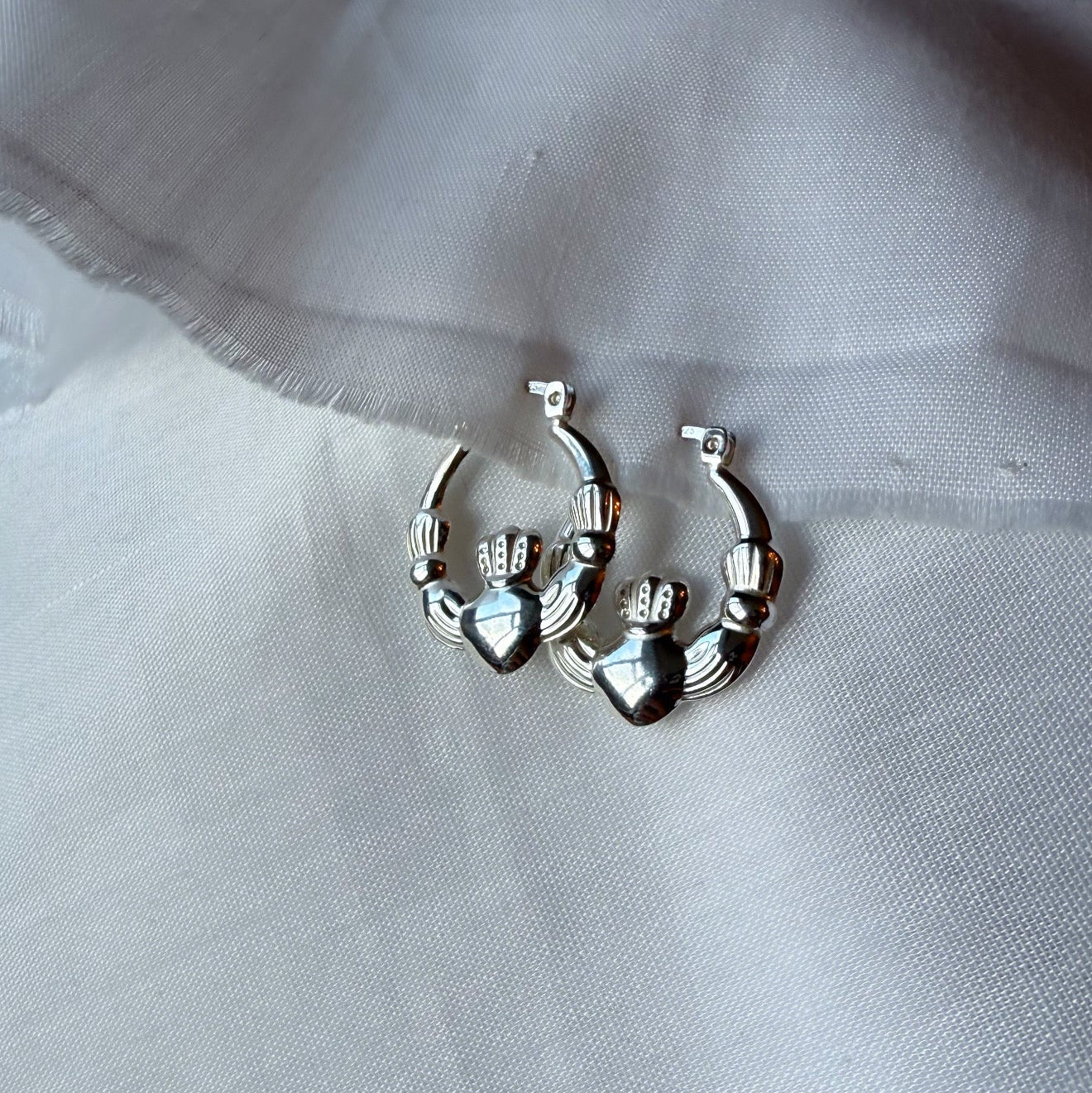 Silver Claddagh Hoops