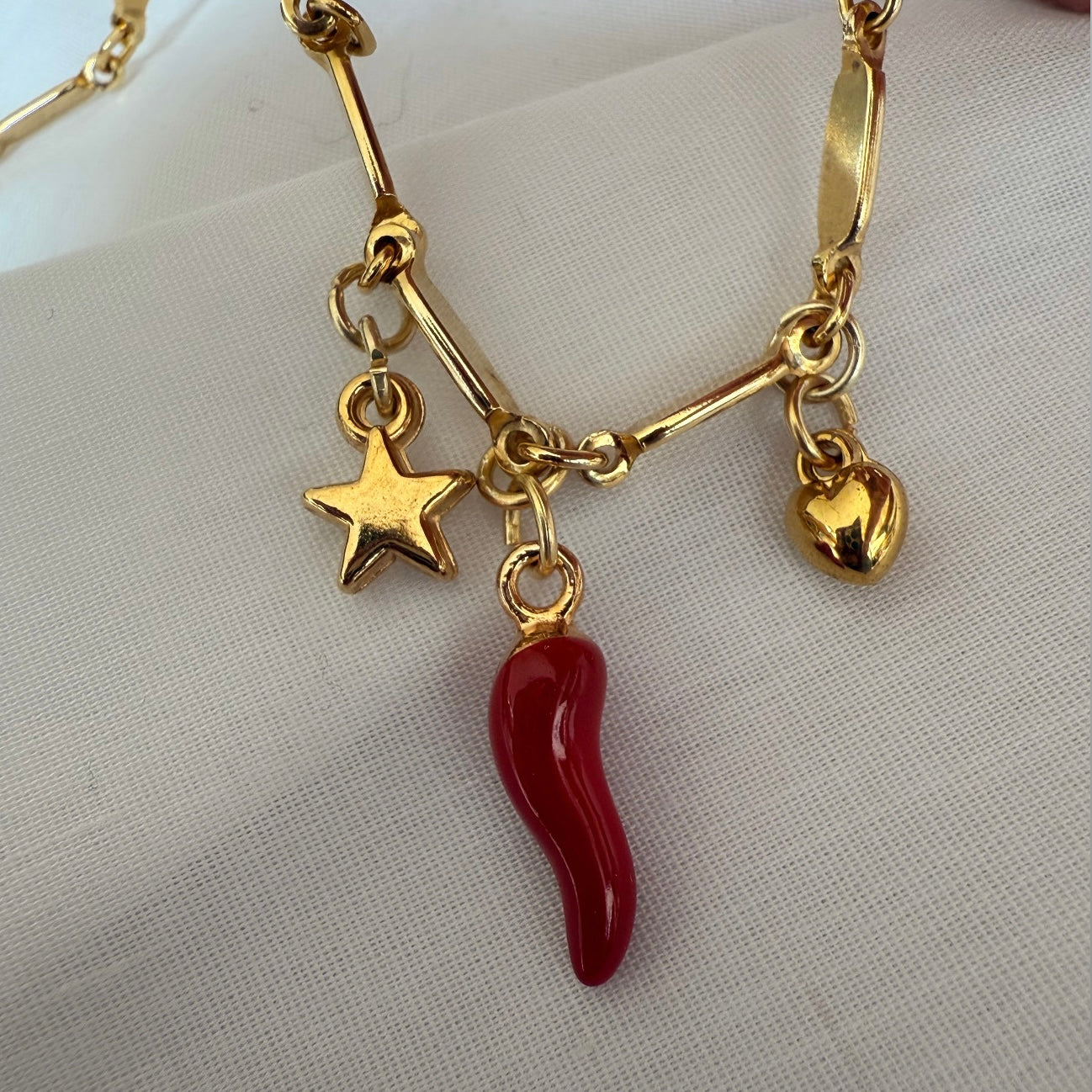 18ct gold plated charm long link chain image 1