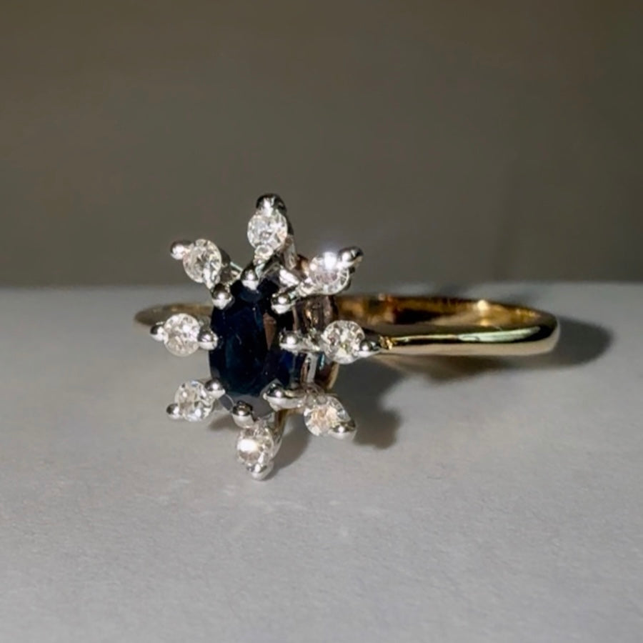 Vintage 9ct Gold Sapphire and Diamond Cluster Ring