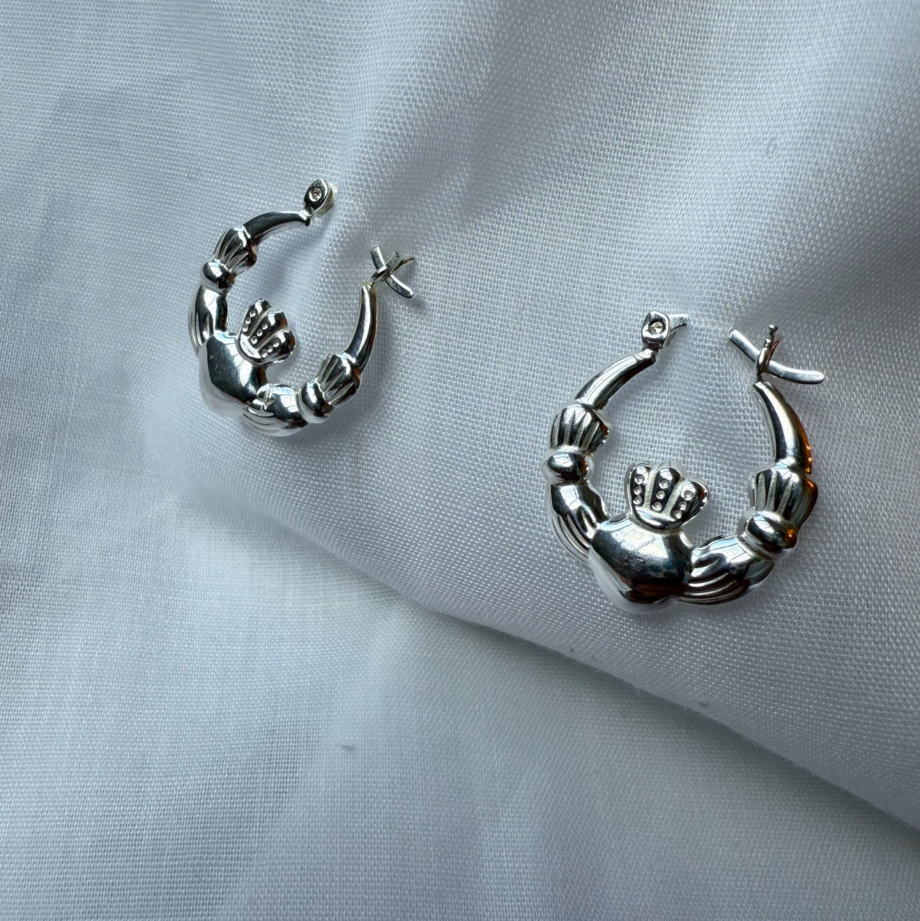 Silver Claddagh Hoops