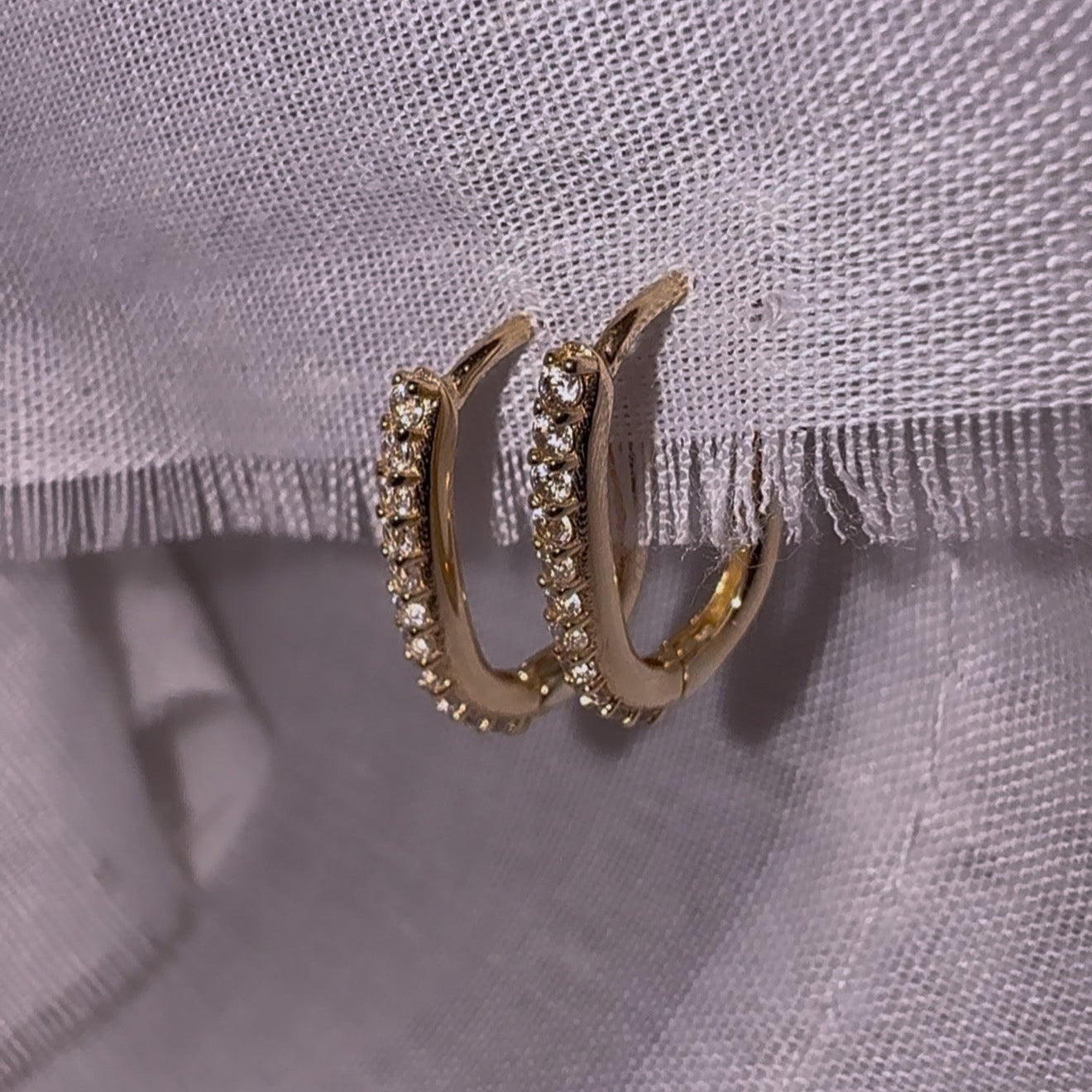 9ct Gold Rectangle Hoops with Cubic Zirconia