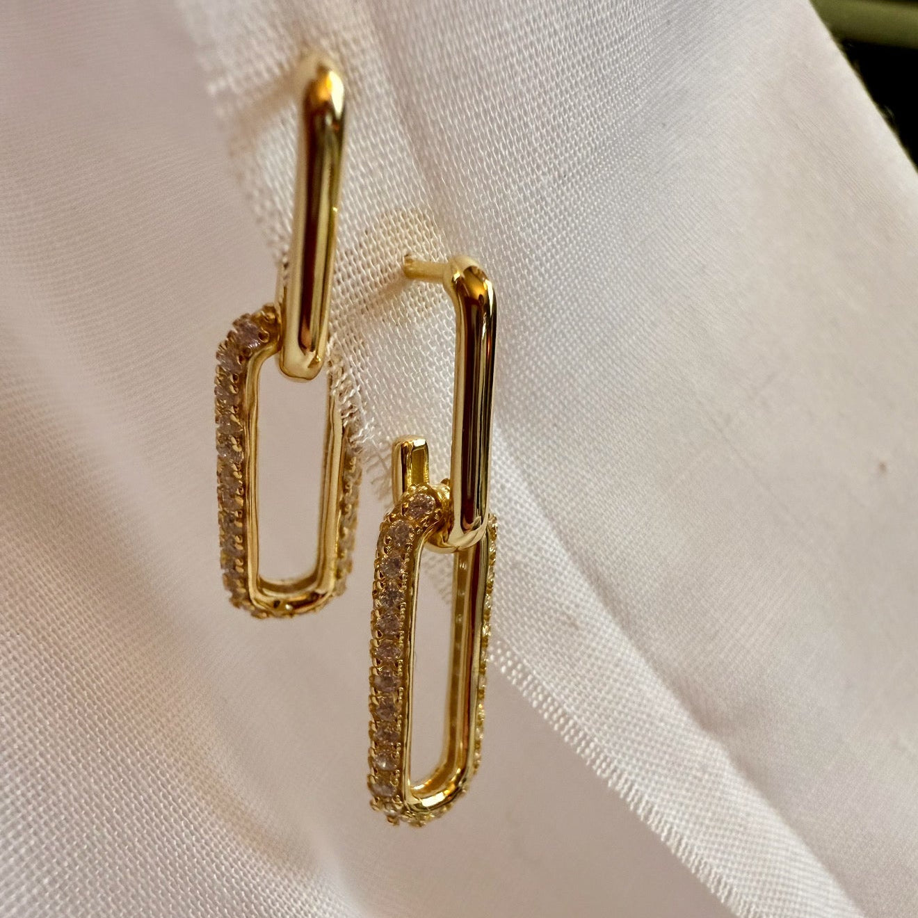 Pavé 14ct Gold Plated Paperclip Hoops