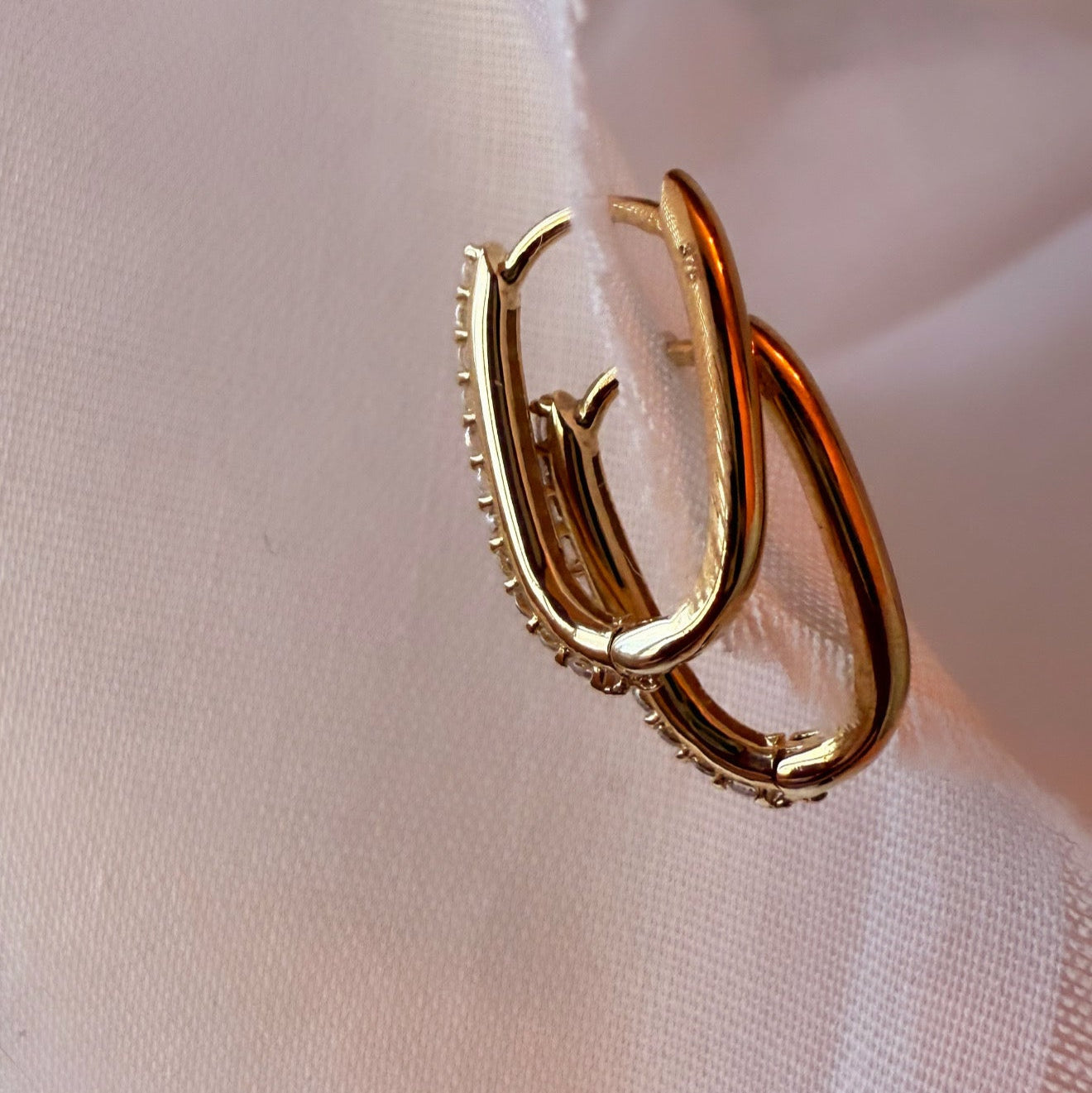 9ct Gold Rectangle Hoops with Cubic Zirconia