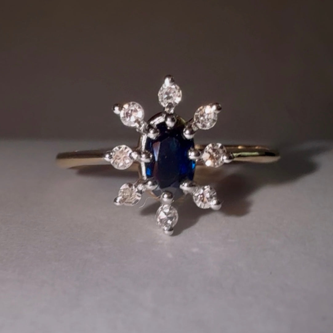 Vintage 9ct Gold Sapphire and Diamond Cluster Ring