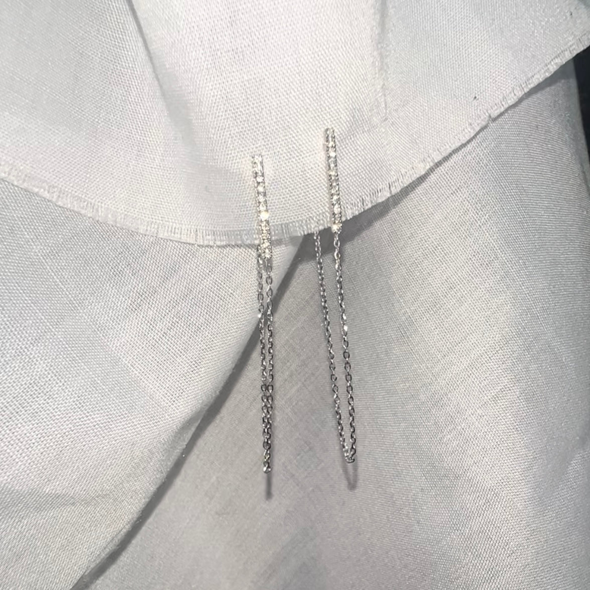 Diamond 9ct white gold chain earrings