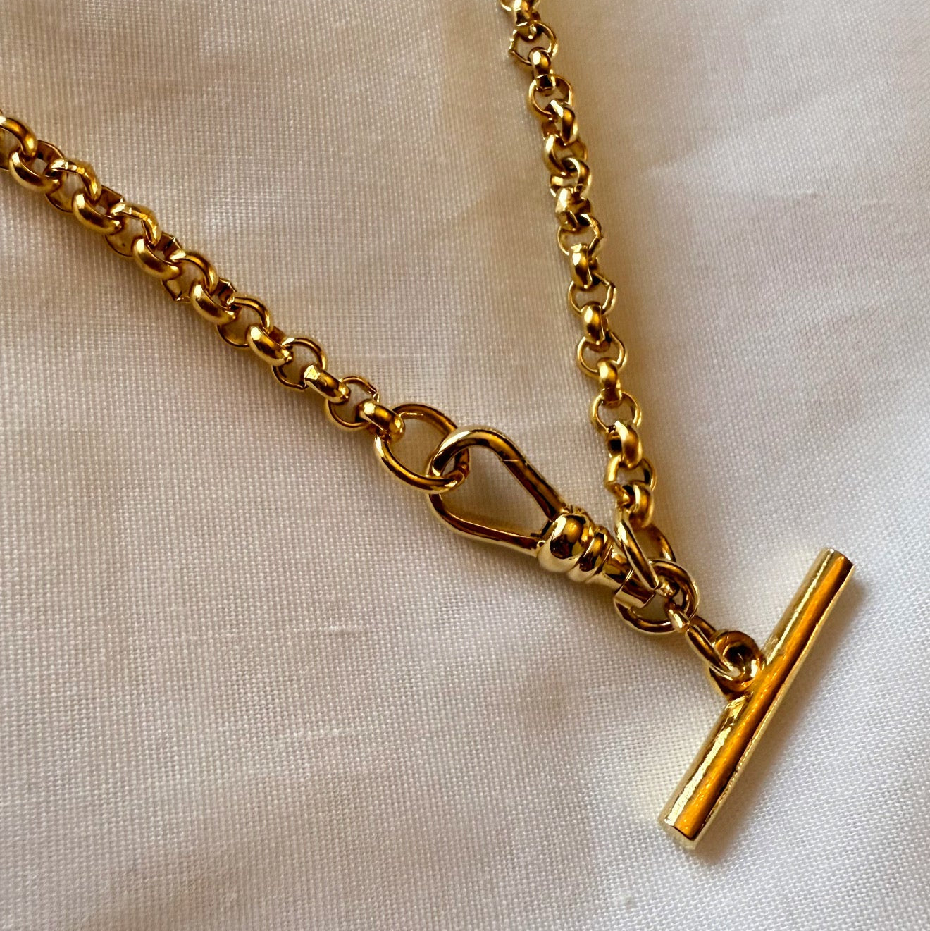 Vintage 18ct gold plated T-bar & Dog-clip rolo chain