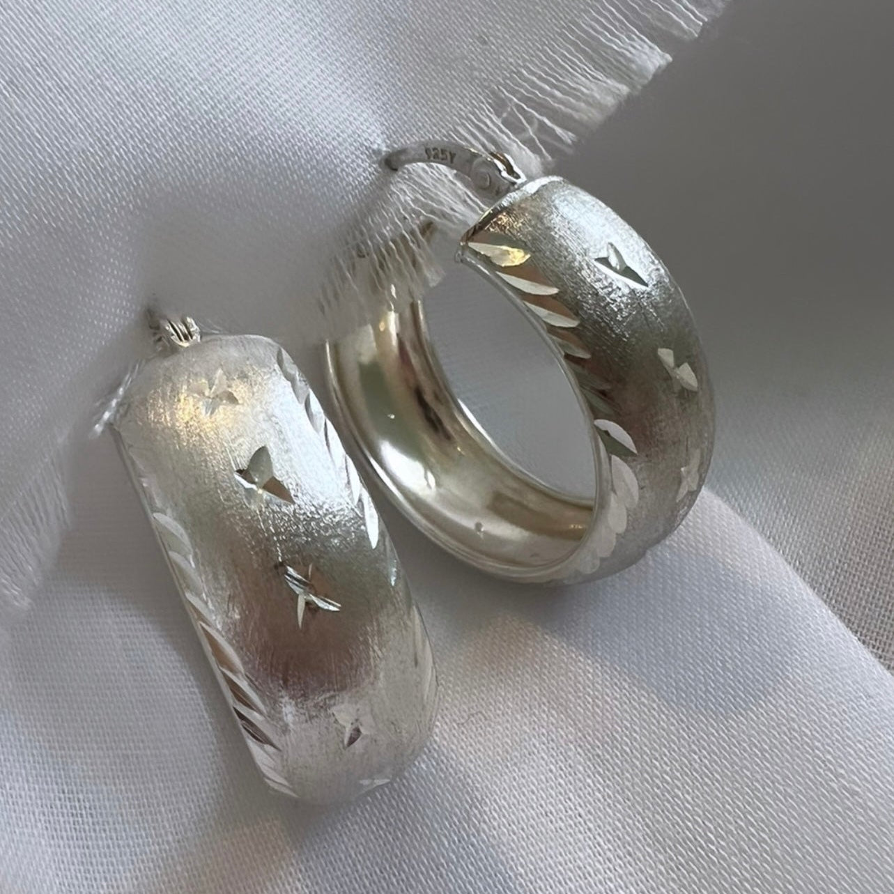 Vintage silver engraved hoops image 0