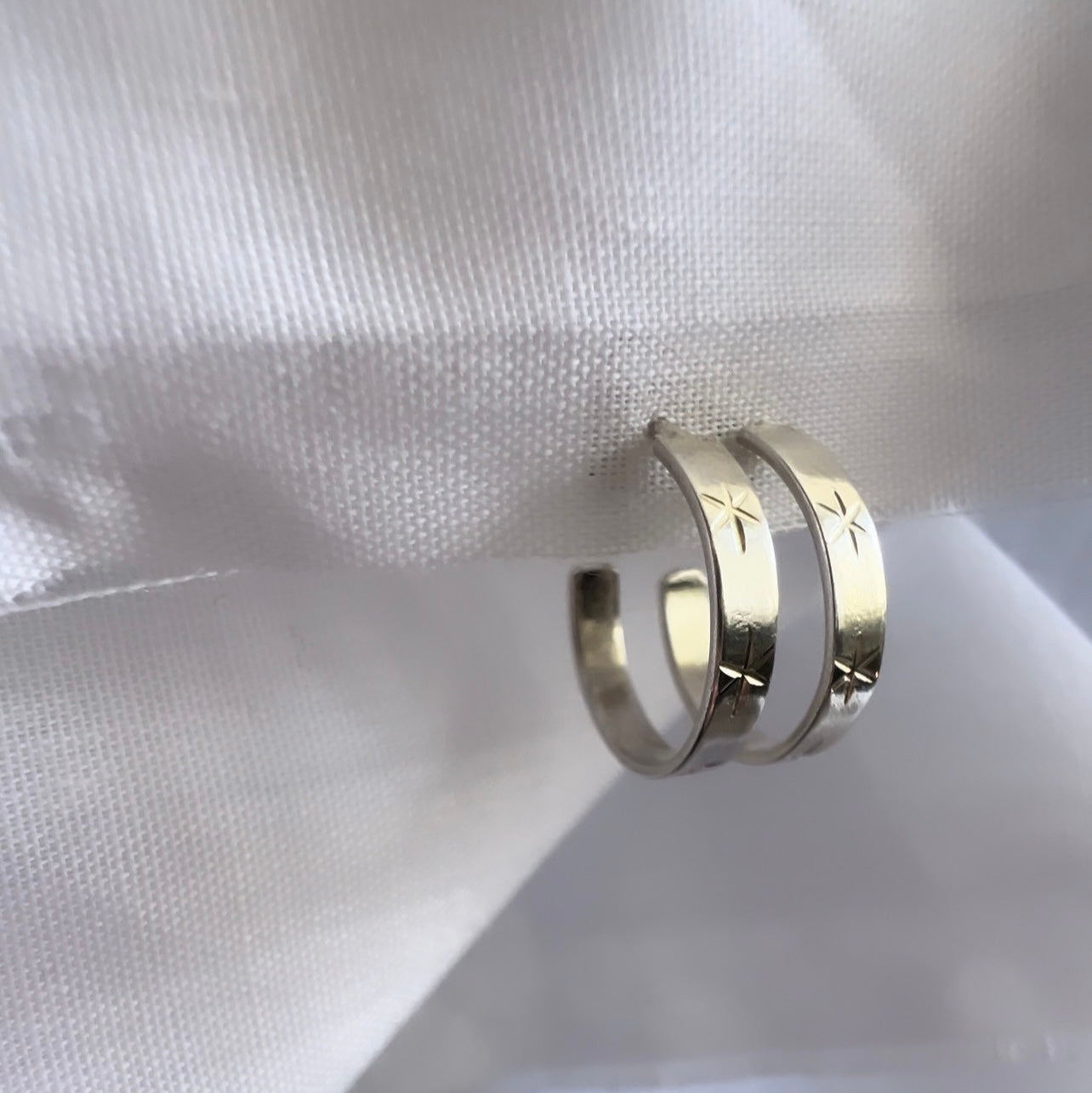 Vintage silver star engraved hoops image 0