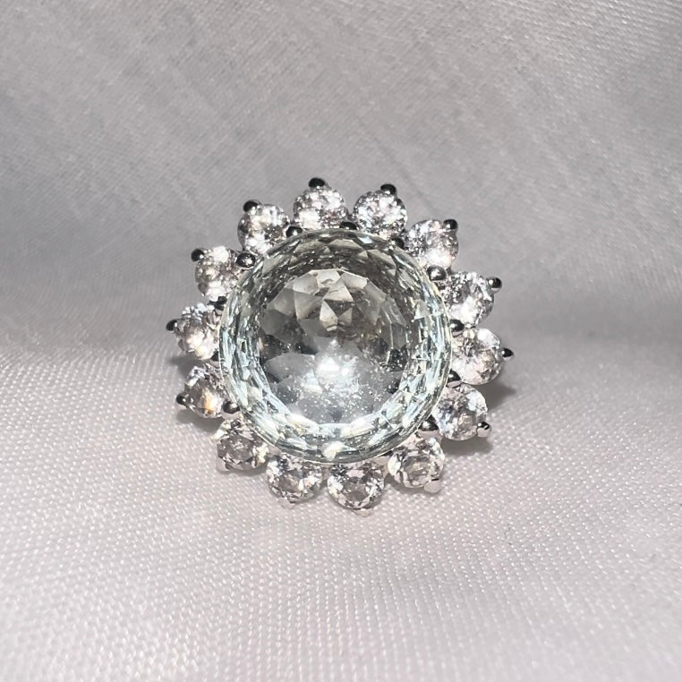 Vintage Silver Green Amethyst flower ring image 0