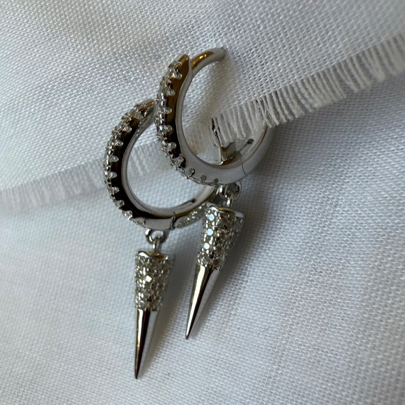 Silver CZ Dagger Huggies image 1