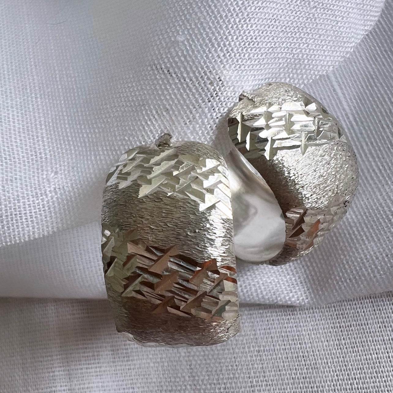 Vintage silver engraved hoops image 4