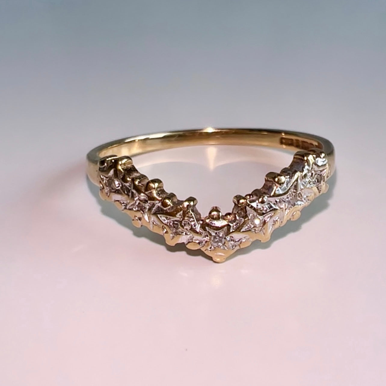 Vintage 9ct Gold Diamond wishbone ring image 4