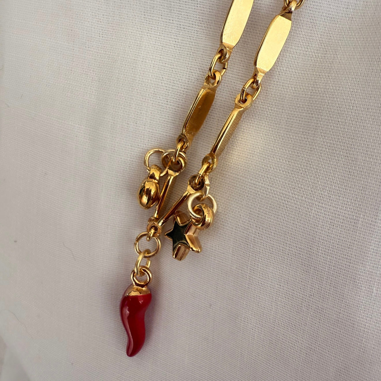 18ct gold plated charm long link chain image 7