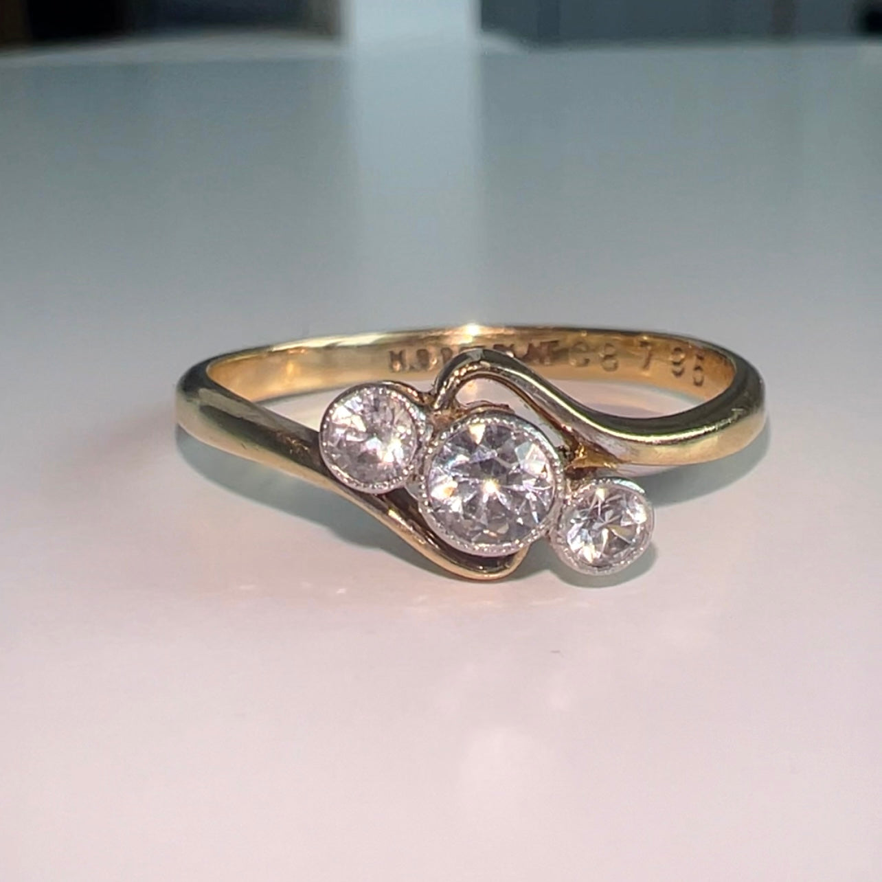 9ct gold & platinum White Sapphire Trilogy ring image 1
