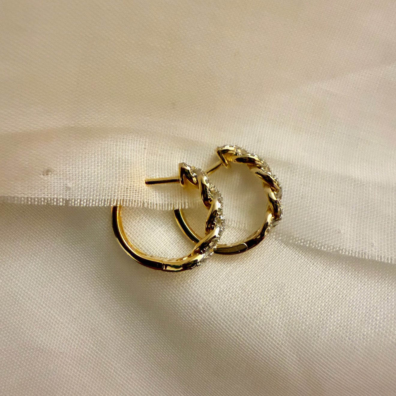 Lace 14ct Gold Plated CZ Drop Hoops