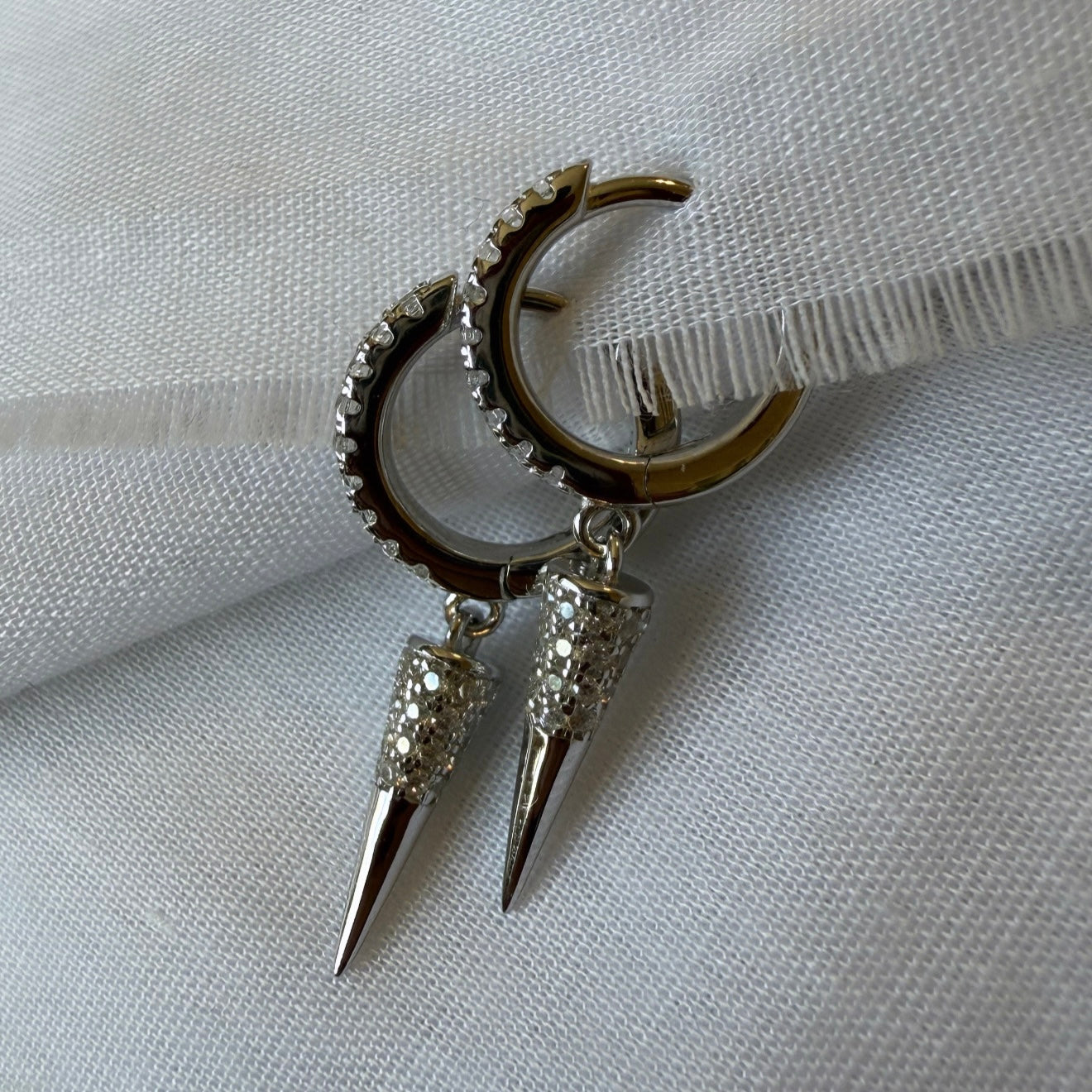 Silver CZ Dagger Huggies  image 3