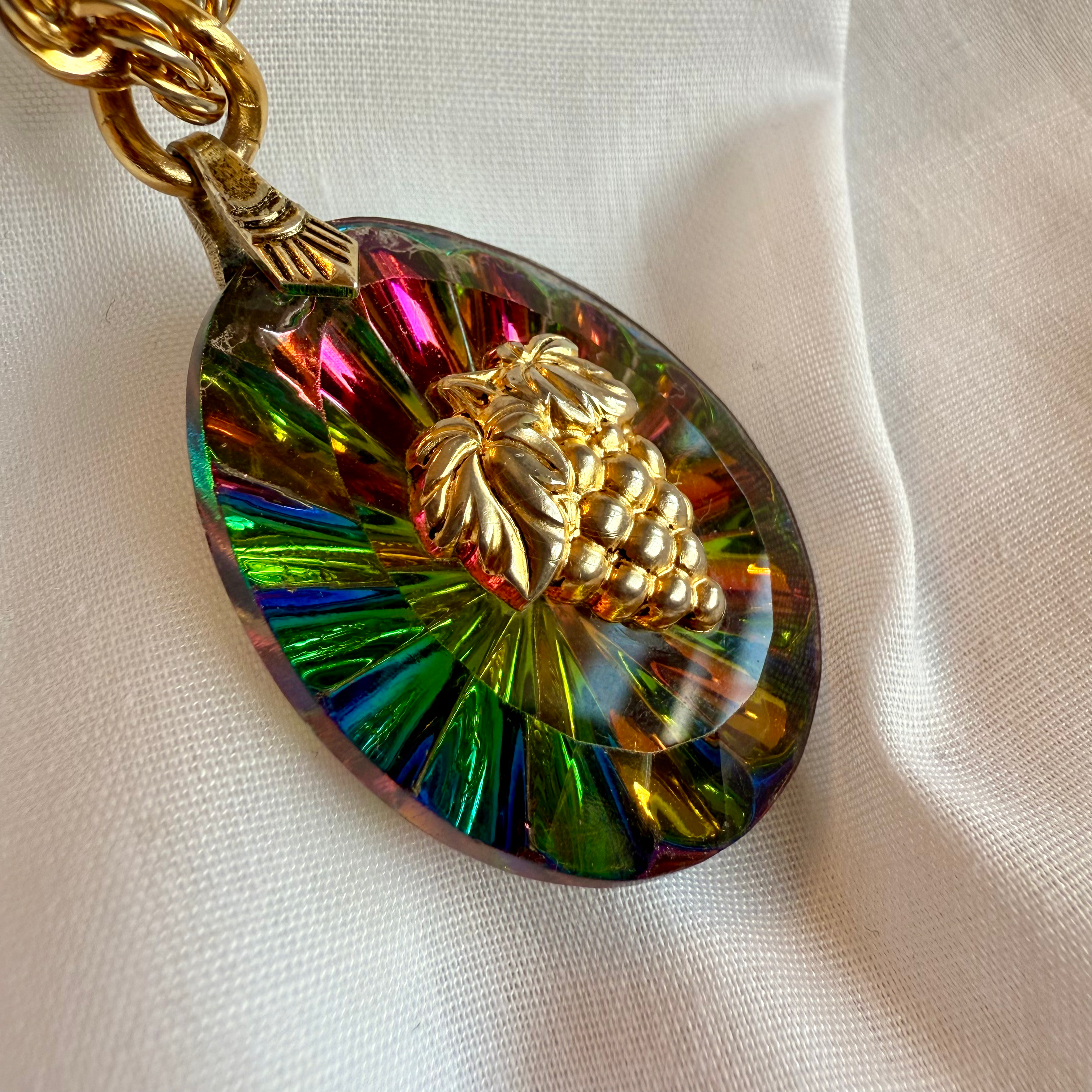 18ct gold plated necklace with watermelon glass pendant image 5