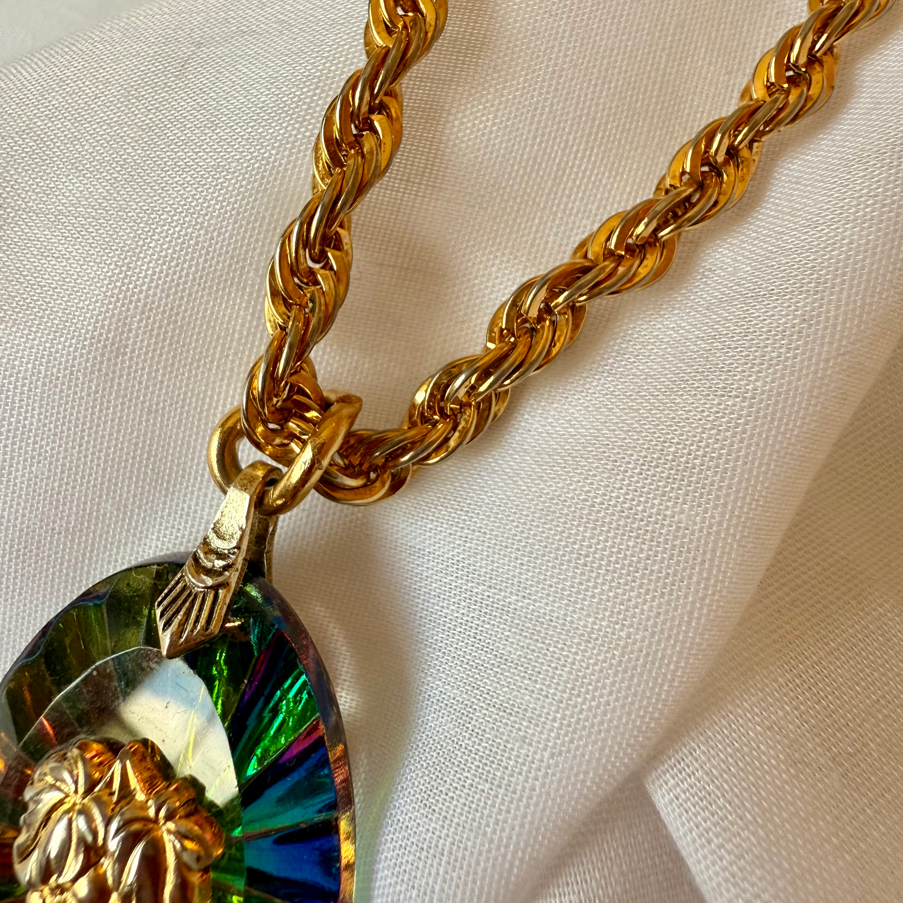 18ct gold plated necklace with watermelon glass pendant image 6