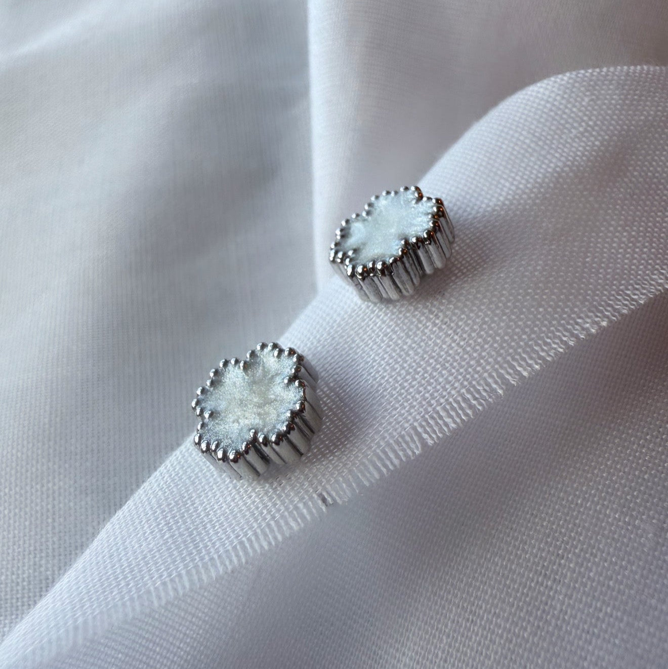 Silver White Clover Studs