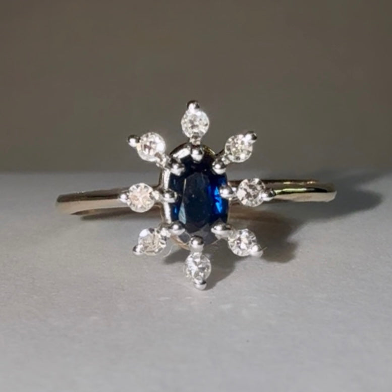 Vintage 9ct Gold Sapphire and Diamond Cluster Ring