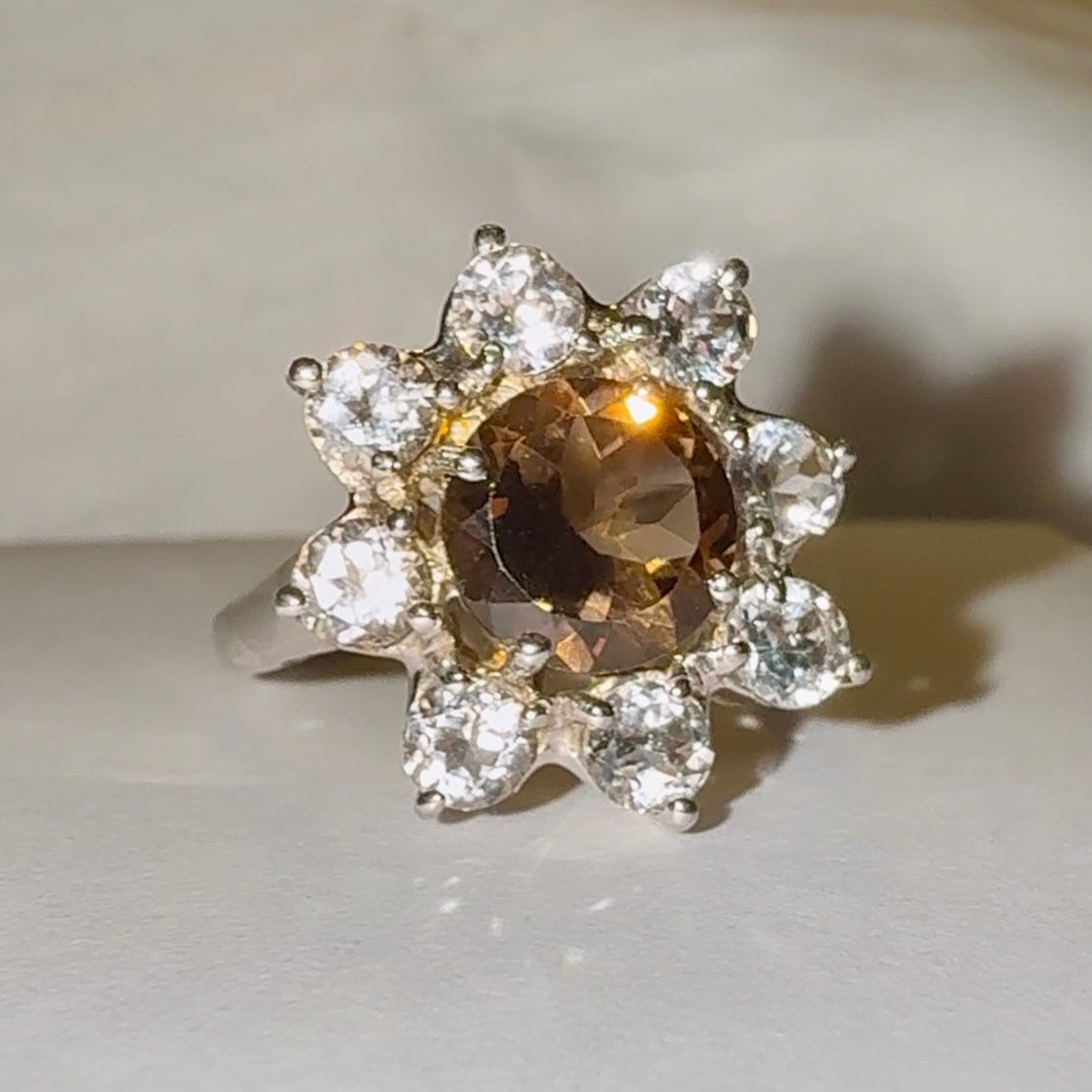 Vintage Smokey Citrine & Topaz Silver ring image 1